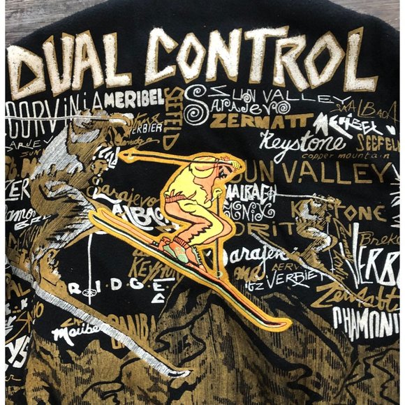 Dual Control Mens Large Black Ski Skiing All Over Print Button Up Jacket Vintage - Picture 3 of 9